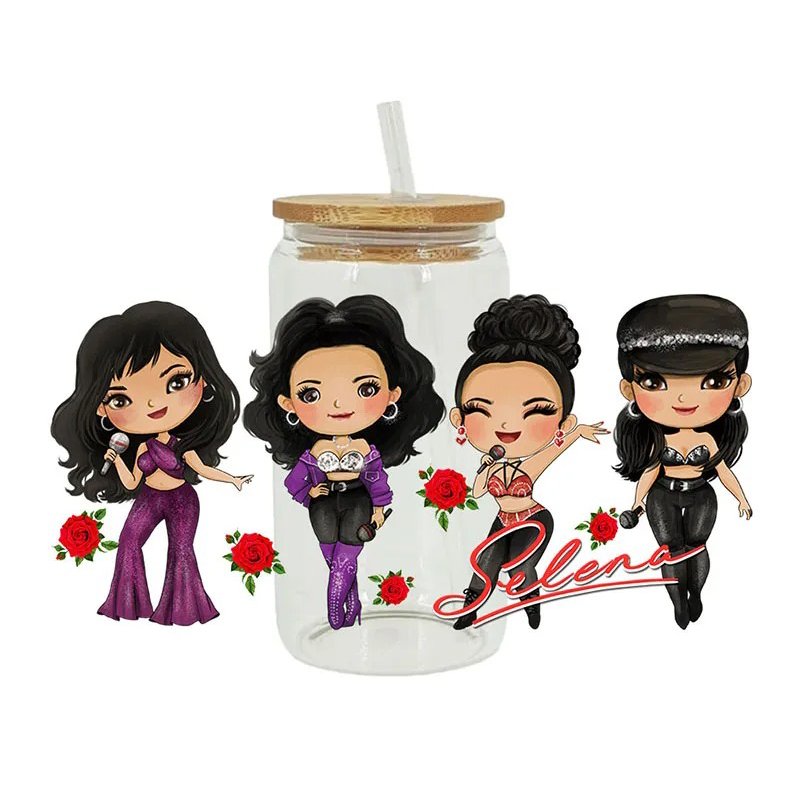 Selena uvdtf cup wraps transfers custom 3D mexican artist uv dtf decals waterproof stickers printed for DIY glass can cup