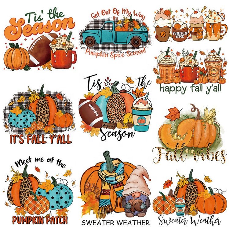 Halloween Pumpkin Design Heat Transfer Patch Iron On Tags Custom Logo Heat Press Printed Patch for Clothing