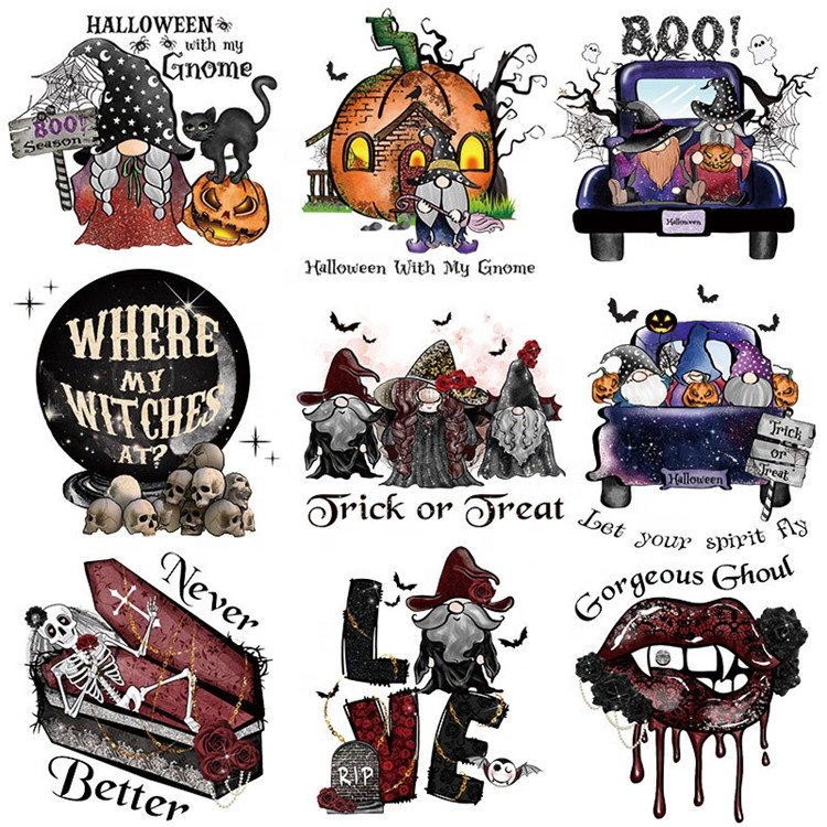 Halloween Pumpkin Design Heat Transfer Patch Iron On Tags Custom Logo Heat Press Printed Patch for Clothing