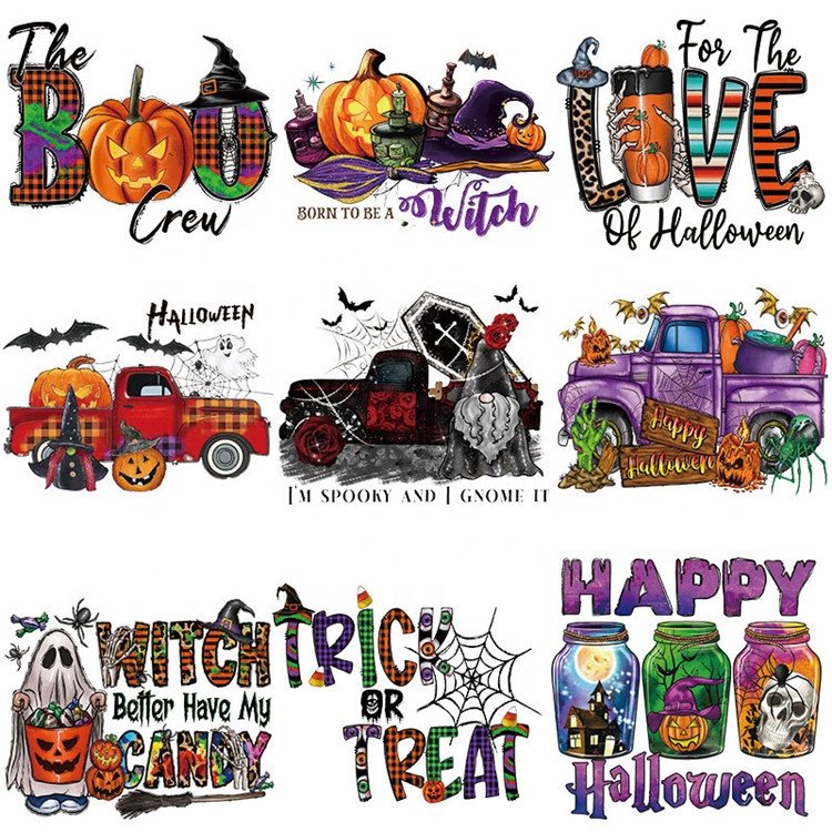 Halloween Pumpkin Design Heat Transfer Patch Iron On Tags Custom Logo Heat Press Printed Patch for Clothing