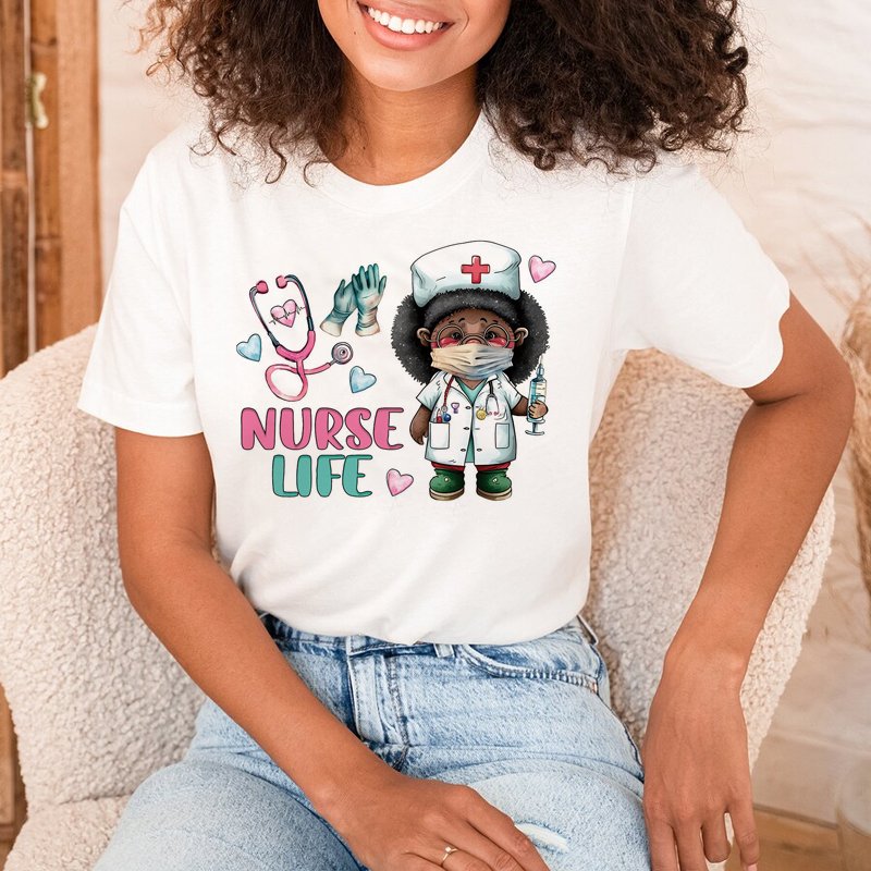 Sublimation Transfers Nurse Plastisol Heat Transfer Vinyl Design Black Women Iron On Transfer Print On T-shirt