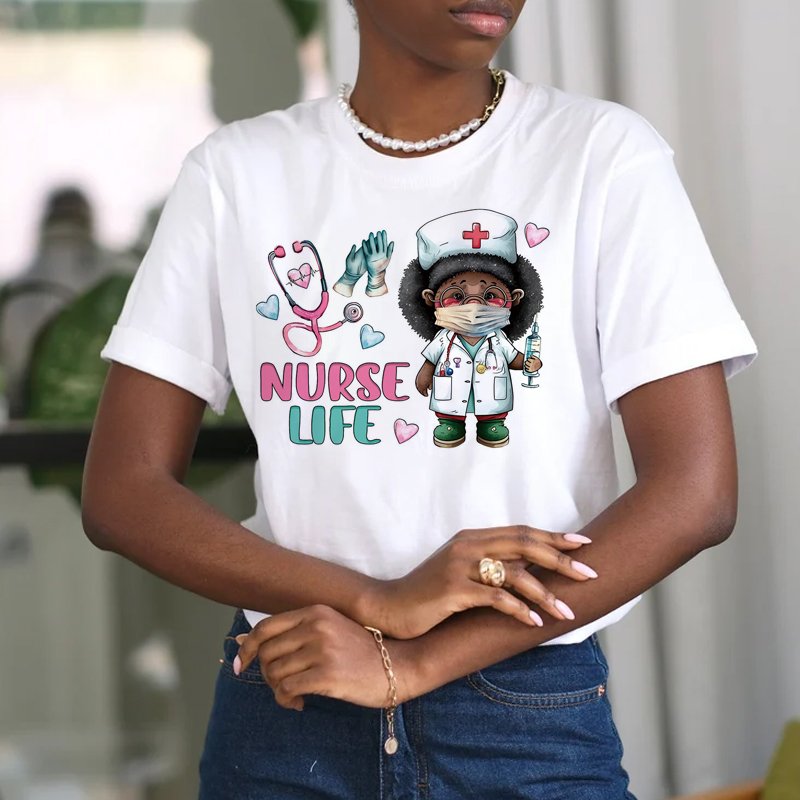 Sublimation Transfers Nurse Plastisol Heat Transfer Vinyl Design Black Women Iron On Transfer Print On T-shirt