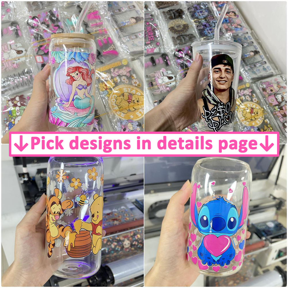Good Selling 16oz Libbey UV DTF Custom Cup Wraps Tumbler Logo Ready to Ship Transfer Printing For Glass Can UV DTF Cup Wraps