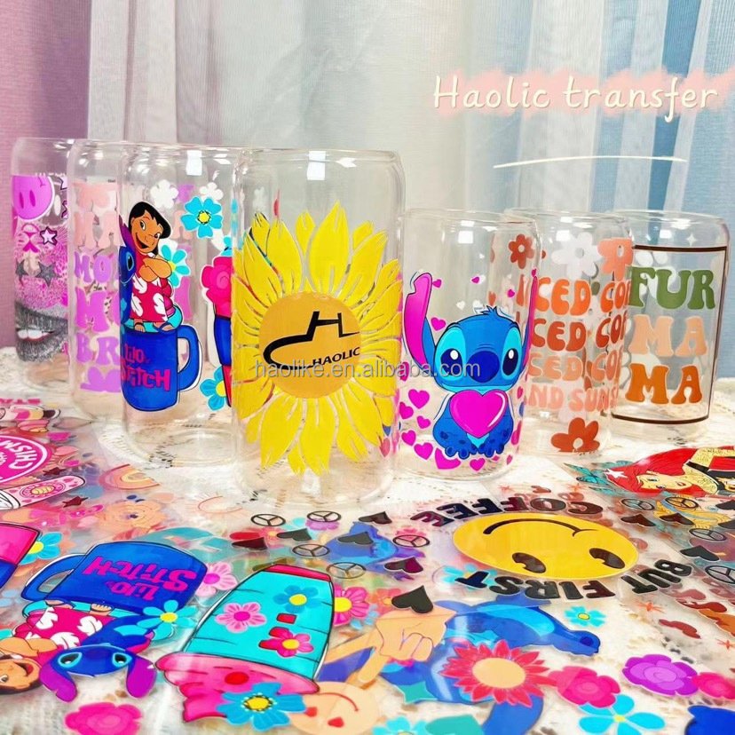 Good Selling 16oz Libbey UV DTF Custom Cup Wraps Tumbler Logo Ready to Ship Transfer Printing For Glass Can UV DTF Cup Wraps