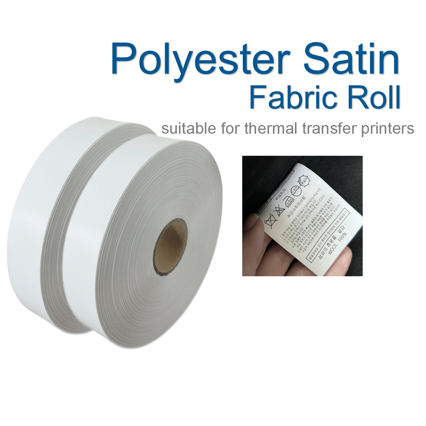 Wash Care Label POLYESTER SATIN Fabric For Thermal Transfer Printing