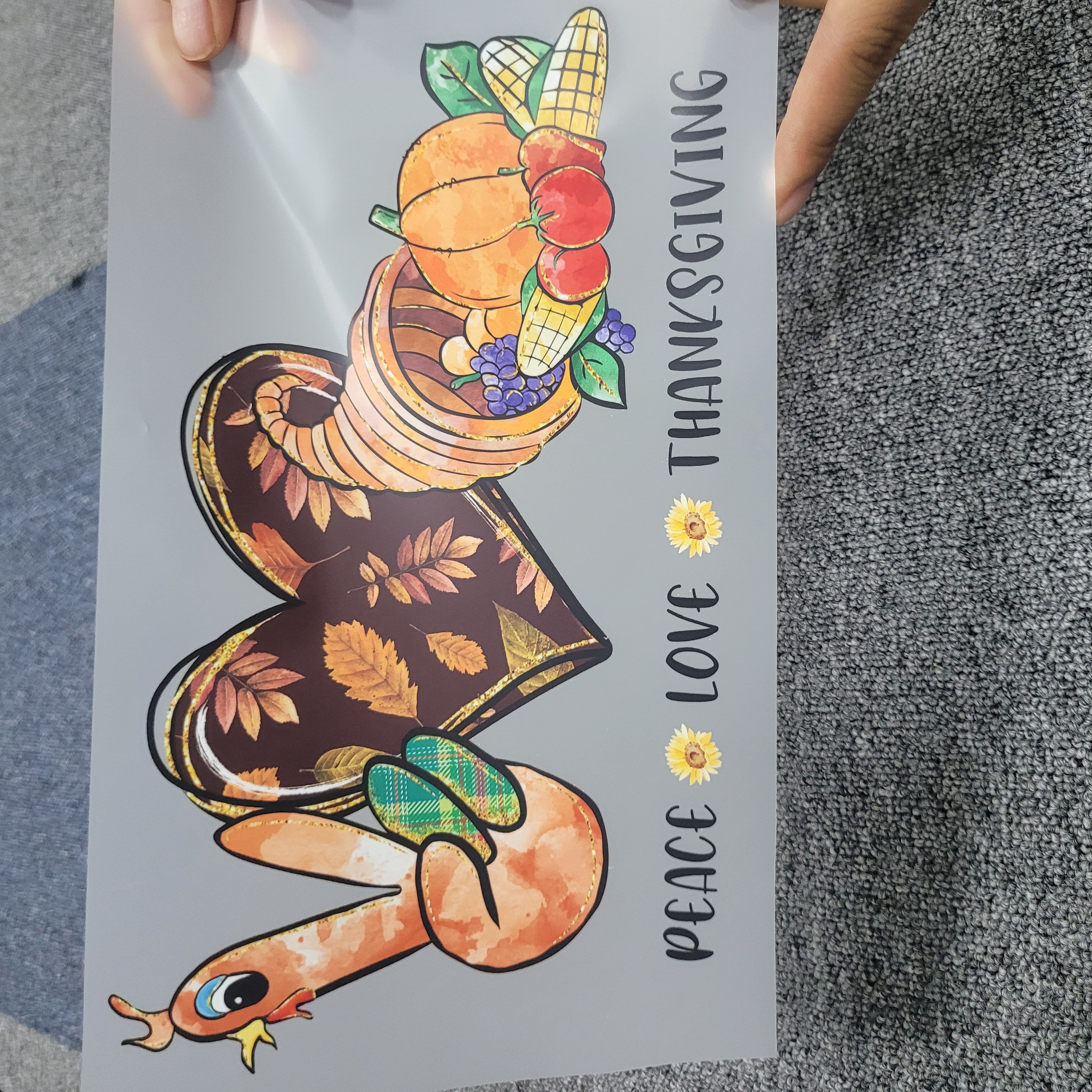 Iron-On Colorful Peace Love Thanksgiving Decals Turkey DTF Heat Transfer Printing Ready To Press For Kids Girls T-Shirts