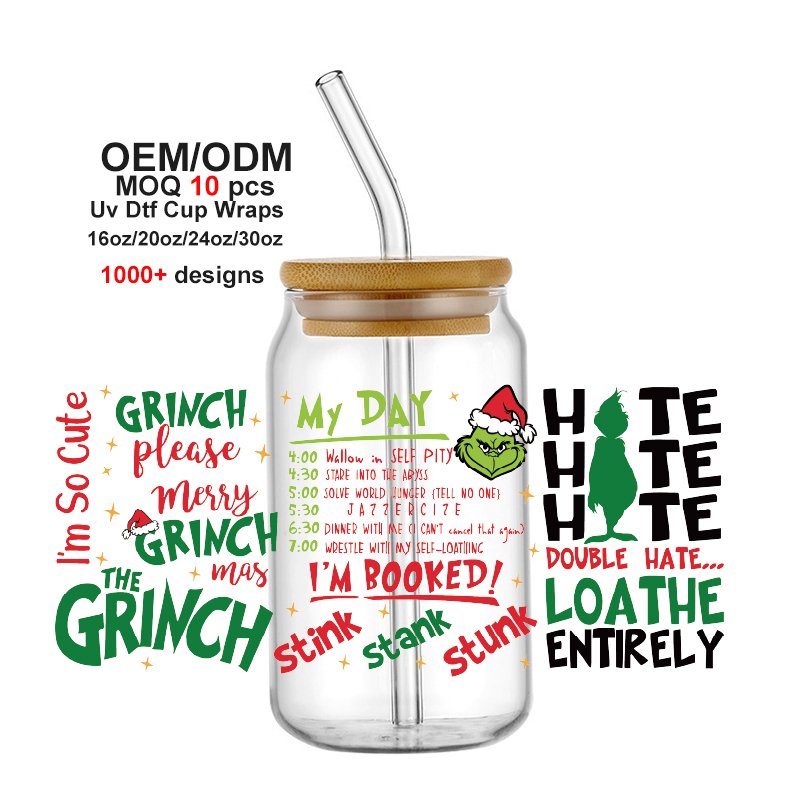 Hot Selling Christmas Discount Prices UV DTF Cup Wrap Transfers 16oz Label Sticker Wraps Ready To Ship