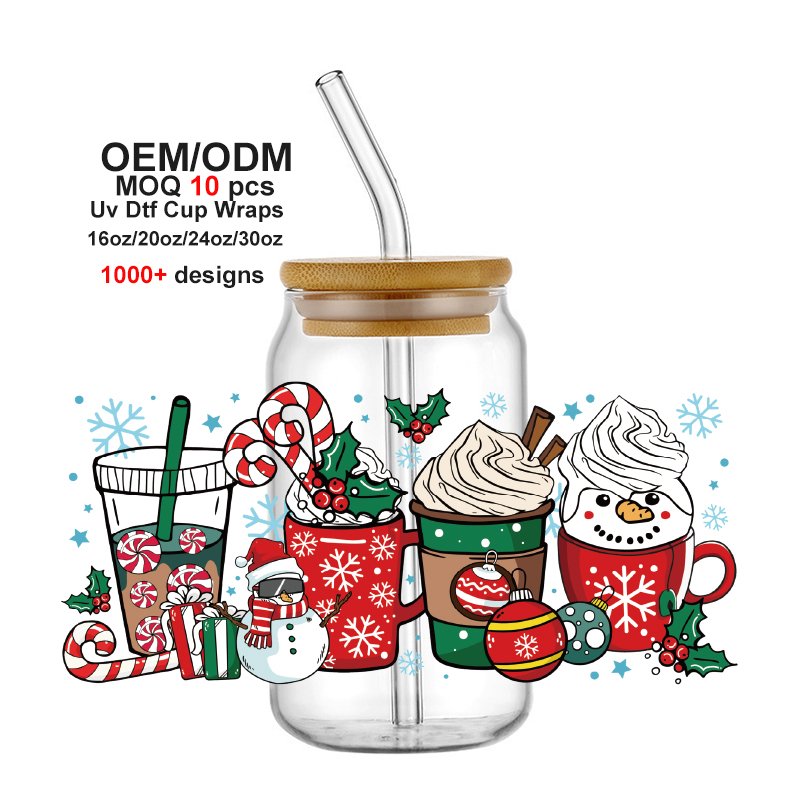 Hot Selling Christmas Discount Prices UV DTF Cup Wrap Transfers 16oz Label Sticker Wraps Ready To Ship