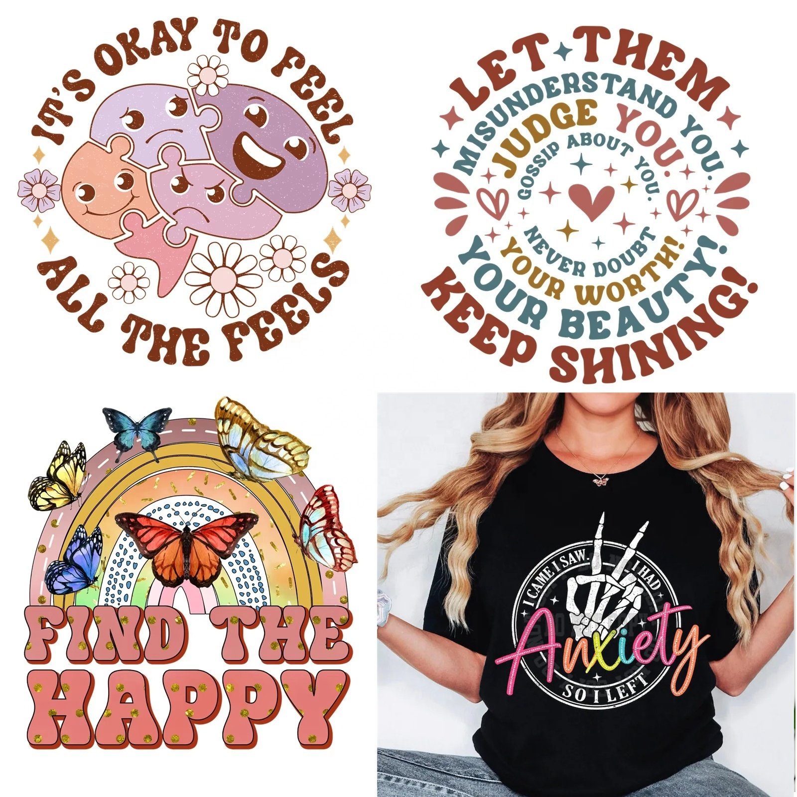 65 Affirmation Positive Anxiety DTF Ready to Press dtf Transfers tshirt DTF Transfers Mental Health Retro IRon on Sticker