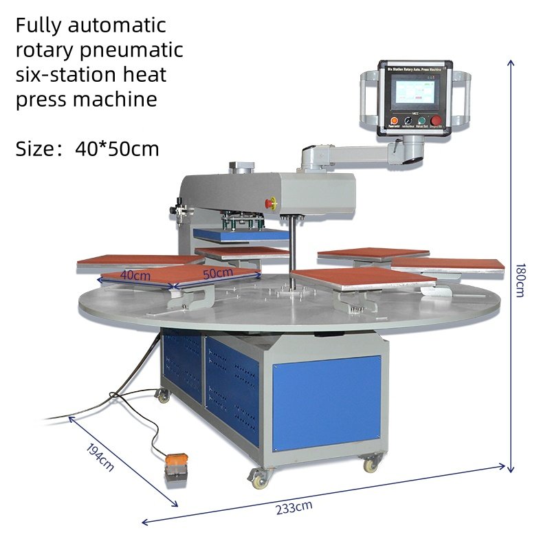 Fully Automatic Rotary 6 Station Heat Press Machine Rotary t Shirt Printing Heat Transfer Machine Clothing Labels Custom Printed