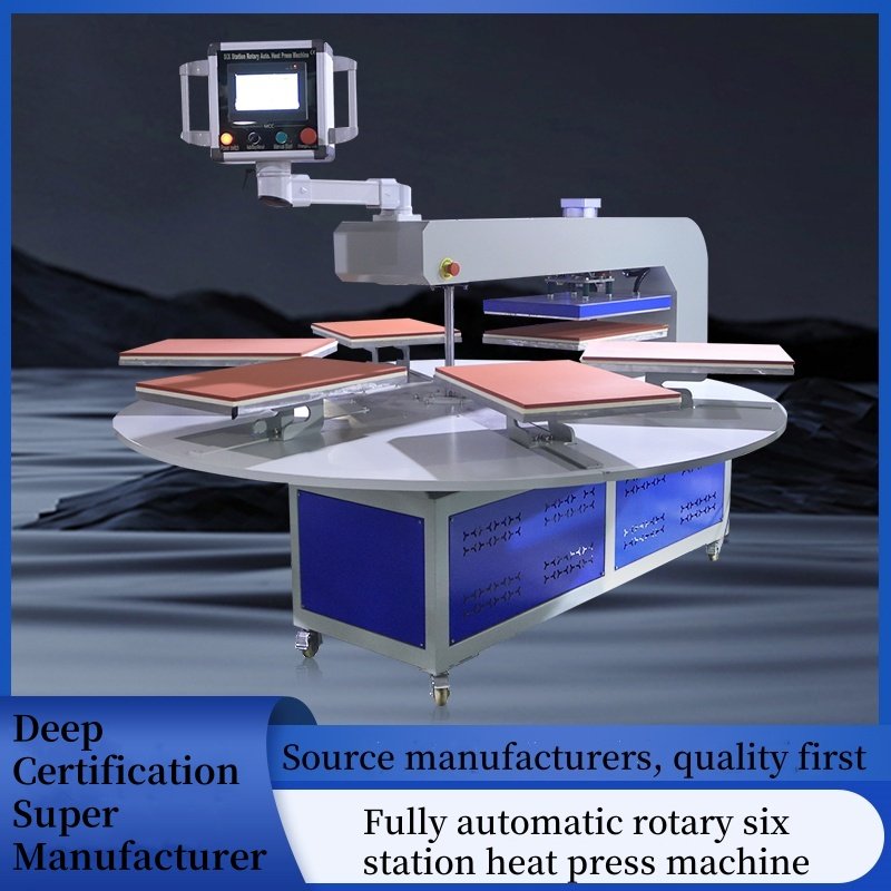 Fully Automatic Rotary 6 Station Heat Press Machine Rotary t Shirt Printing Heat Transfer Machine Clothing Labels Custom Printed