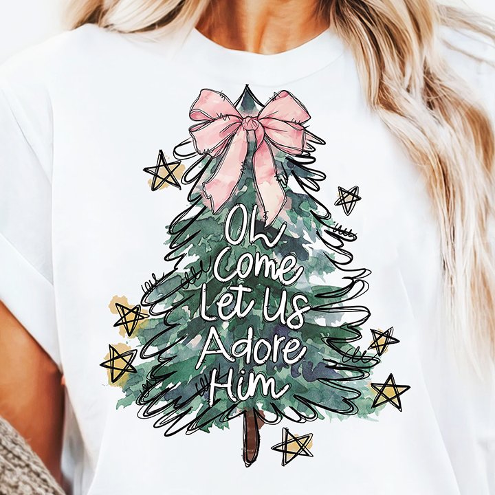 Glitter dtf transfer custom christmas tree designs plastisol screen print ready to press heat transfers for t shirts sweatshirts