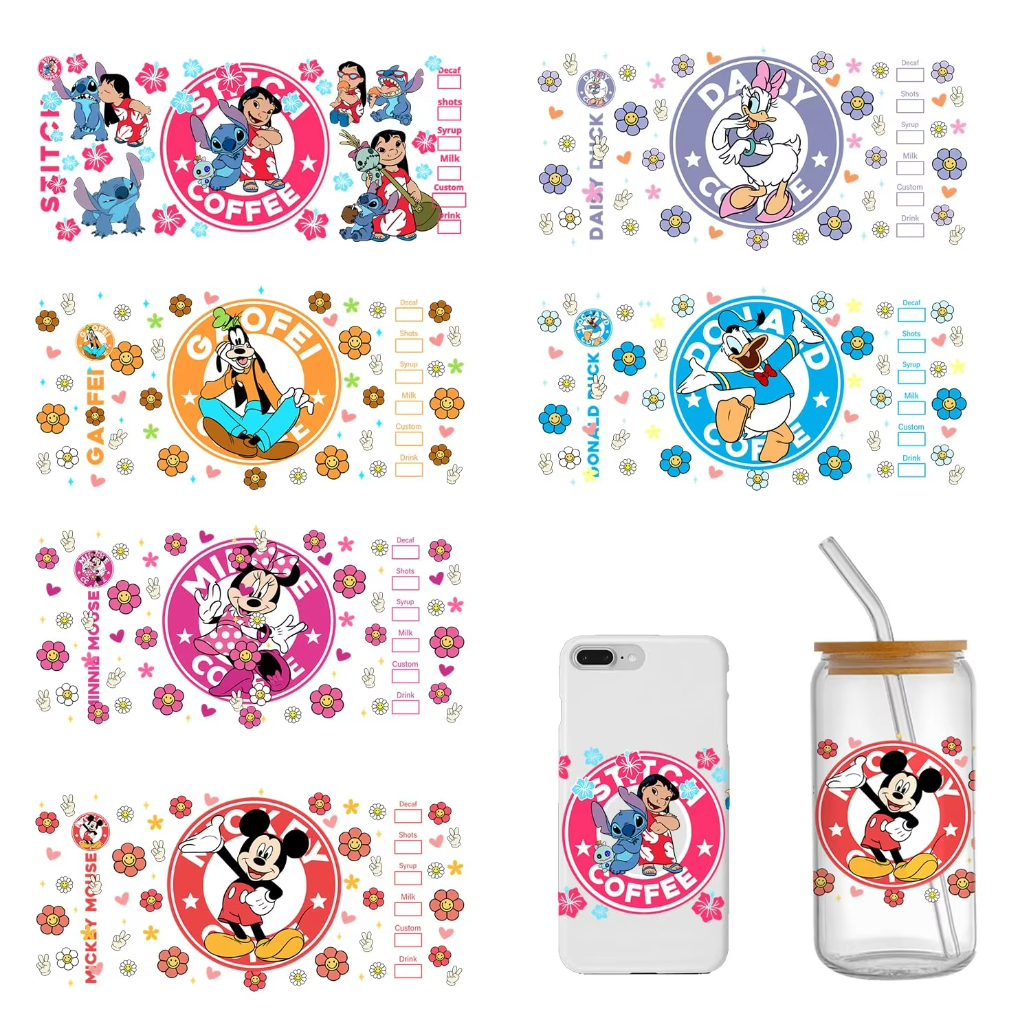 High Quality UV DTF Wrap Transfers Wholesale Design Cartoon Heat Transfer Printing for Bottles