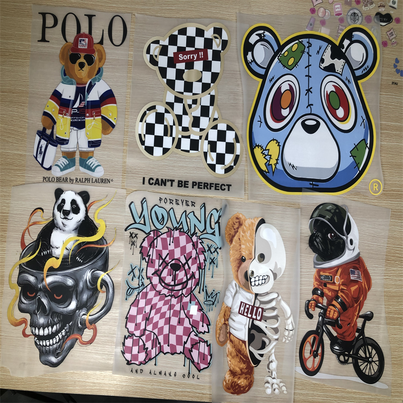 Design T-shirt Dtf Printing Garment High Quality Custom Bear Screen Printing Plastisol Heat Transfer Printing Washable 10 Pcs