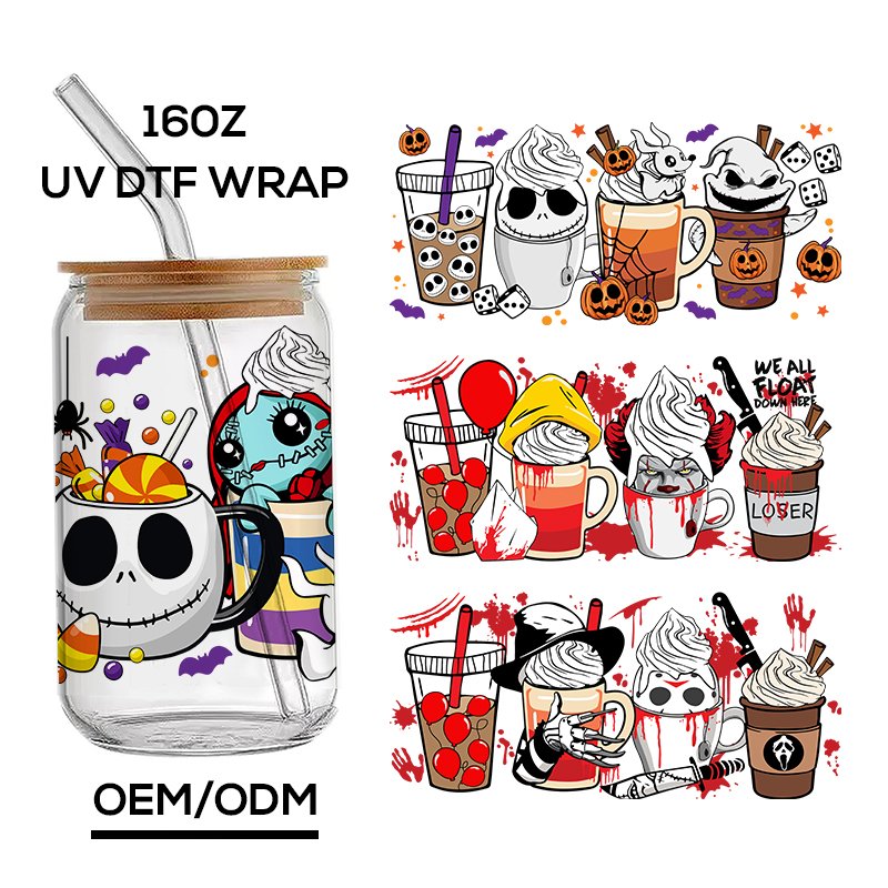Custom wholesale logo label sticker sheet Glass christmas uv dtf cup wrap transfers 16oz personalizados. ready to ship