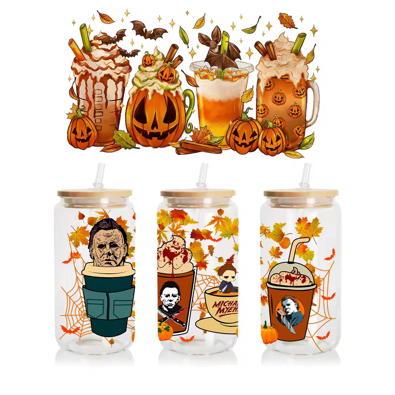 Halloween Custom UV DTF Transfer Printing Water Washable and Waterproof Vinyl on PET Material for Tumblers and Mugs