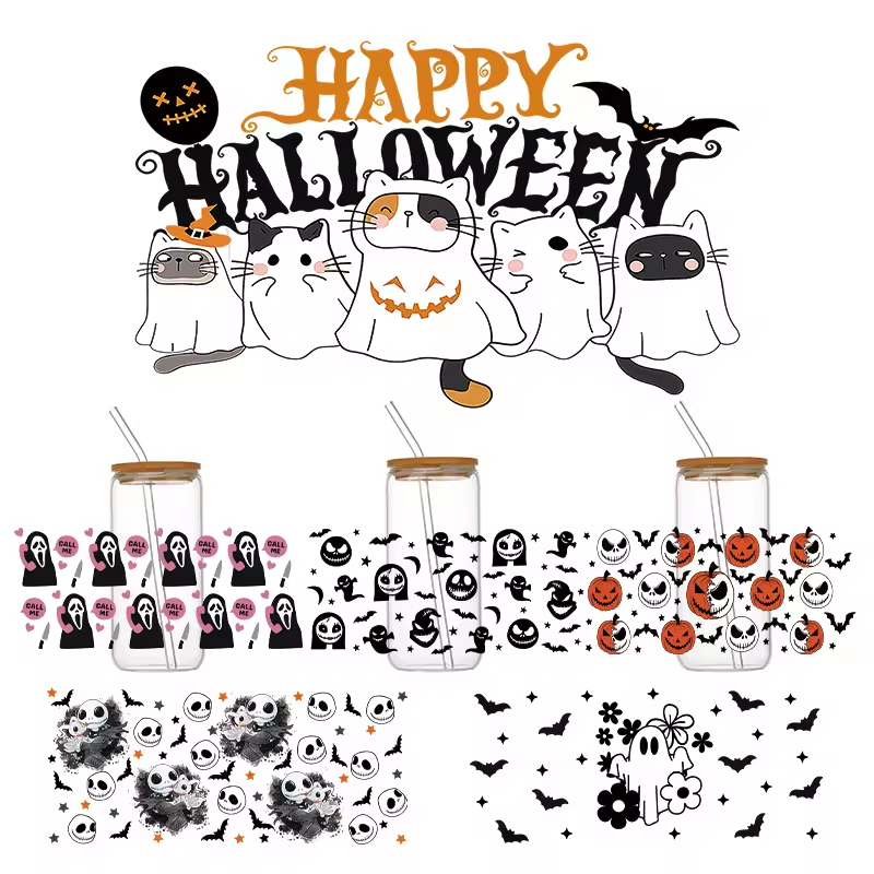 Halloween Custom UV DTF Transfer Printing Water Washable and Waterproof Vinyl on PET Material for Tumblers and Mugs