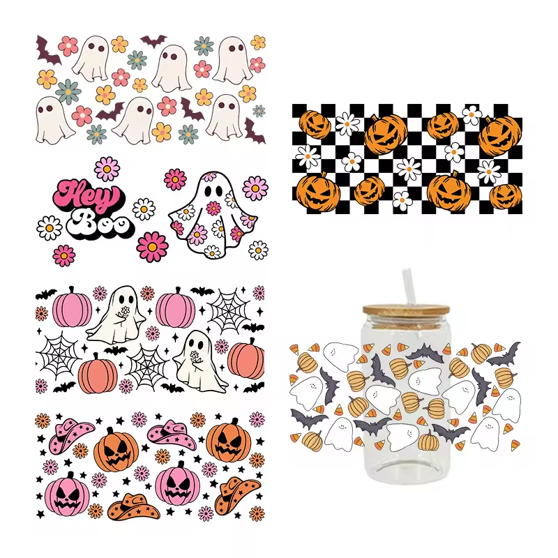 Halloween Custom UV DTF Transfer Printing Water Washable and Waterproof Vinyl on PET Material for Tumblers and Mugs