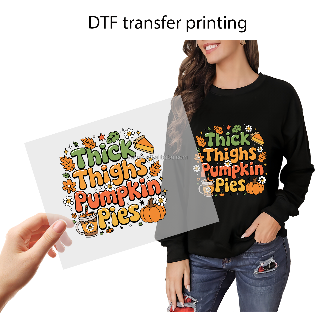 Factory wholesale thanks giving custom logo sticker waterproof transfer printing vinyl DTF heat press transfer for t-shirt