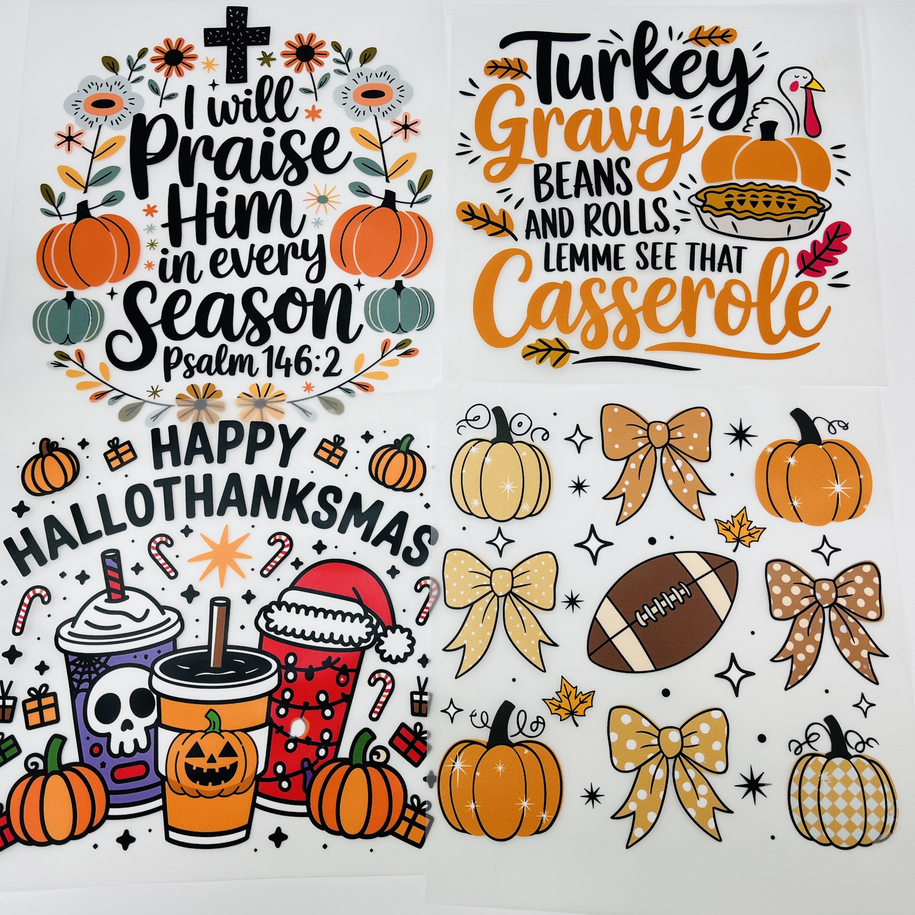 Factory wholesale thanks giving custom logo sticker waterproof transfer printing vinyl DTF heat press transfer for t-shirt