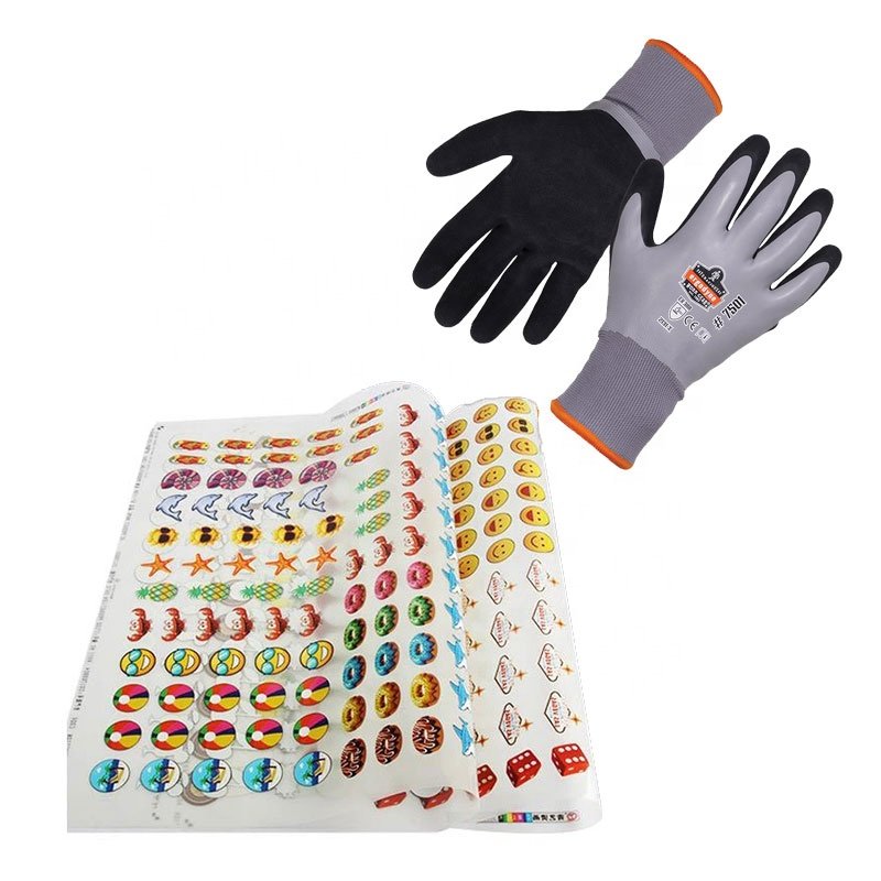 full color transfer printing stickers heat press branded logo gloves silicone decals custom pattern size label manufacturer