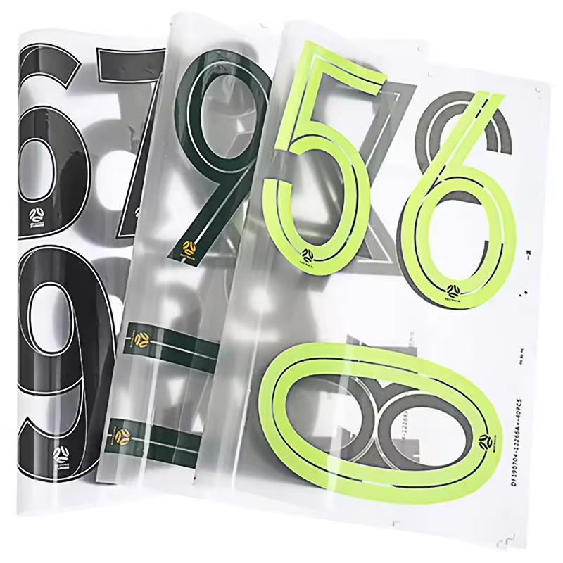 Factory Custom Multicolor washable Heat Transfer Numbers for Soccer Jersey