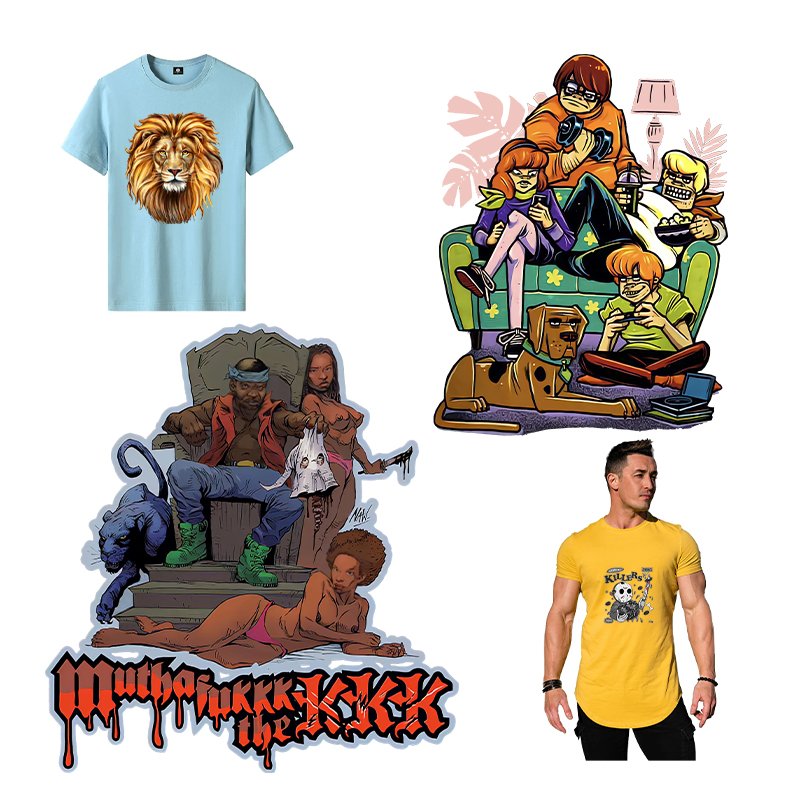 Custom New Design Pattern DTF Transfer Hot Iron Transfer Printing Sticker on T-Shirts