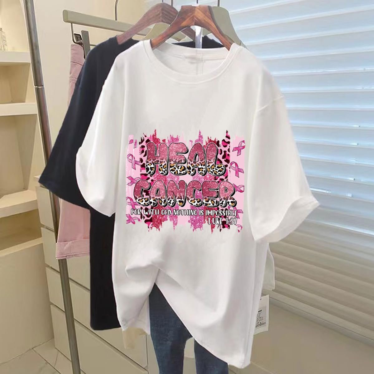 Breast Cancer Awareness Iron on Patches Pink Ribbon Heat Transfer for T-Shirts Breast Cancer Designs Vinyl Sticker for Clothing