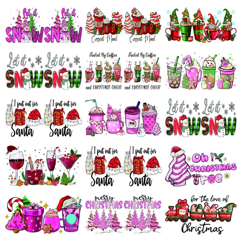 Factory Price Christmas Day uv dtf cup wrap transfers ready to press customized uvdtf cup wraps transfers for 16oz 20oz glass
