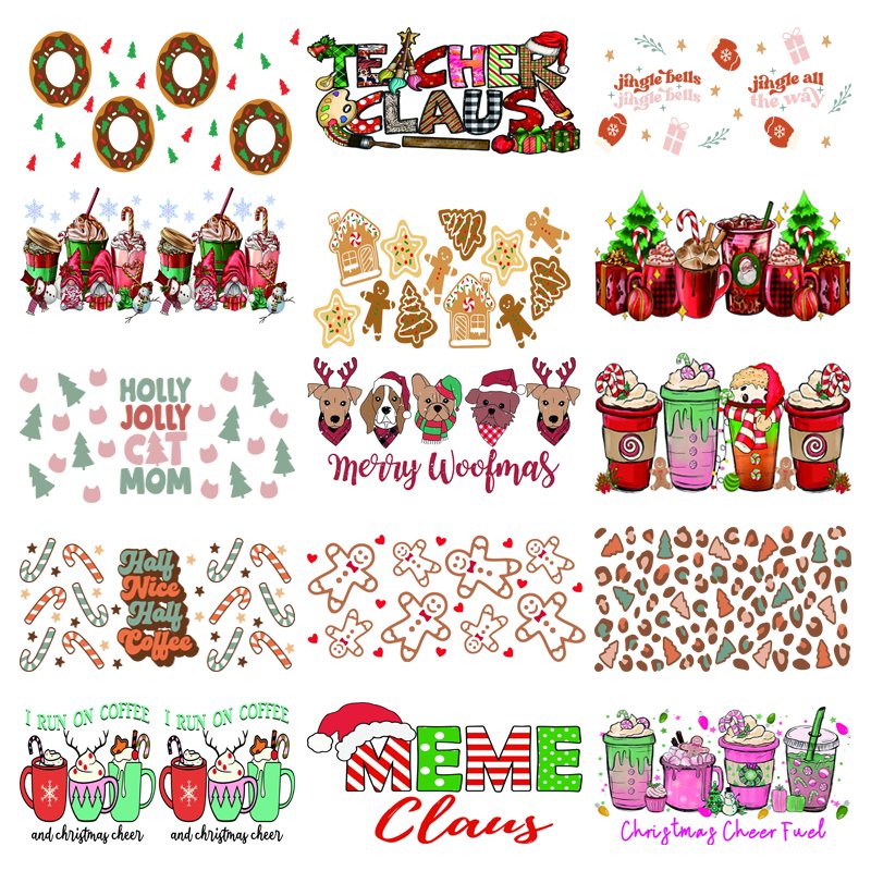 Factory Price Christmas Day uv dtf cup wrap transfers ready to press customized uvdtf cup wraps transfers for 16oz 20oz glass