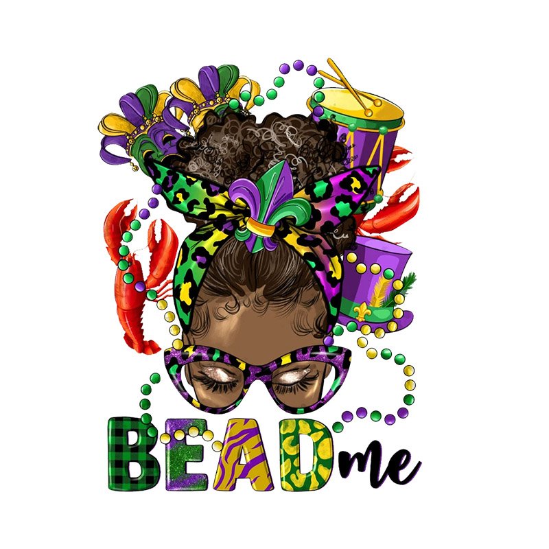 Custom Mardi Gras Heat Transfer Printing Iron On Transfer DTF Film Printing Ready To Press Heat Transfer Designs For T-shirts