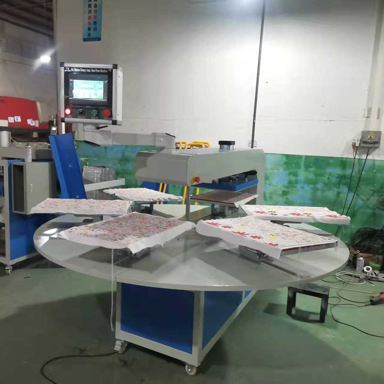 Automatic 4-6worktable rotary pneumatic heat press transfer printing machine 40x60 60x80 for industrial garment t shirt fabric