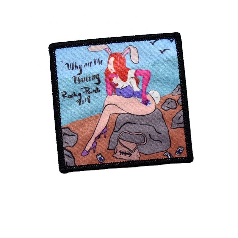 Heat Transfer Printing Merrow Border Custom Cartoon Logo Garment Dye Sublimation Patches Labels for Garment