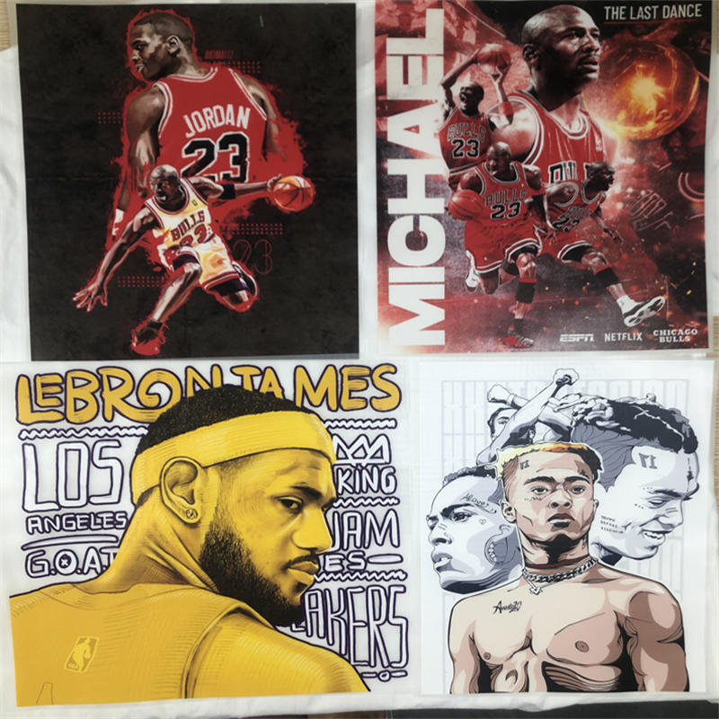 Hd Pictures Sports Garment Washable Label Iron Heat Transfer Factory Custom Cheap Dtf Craft Fashion Fighting Basketball Star
