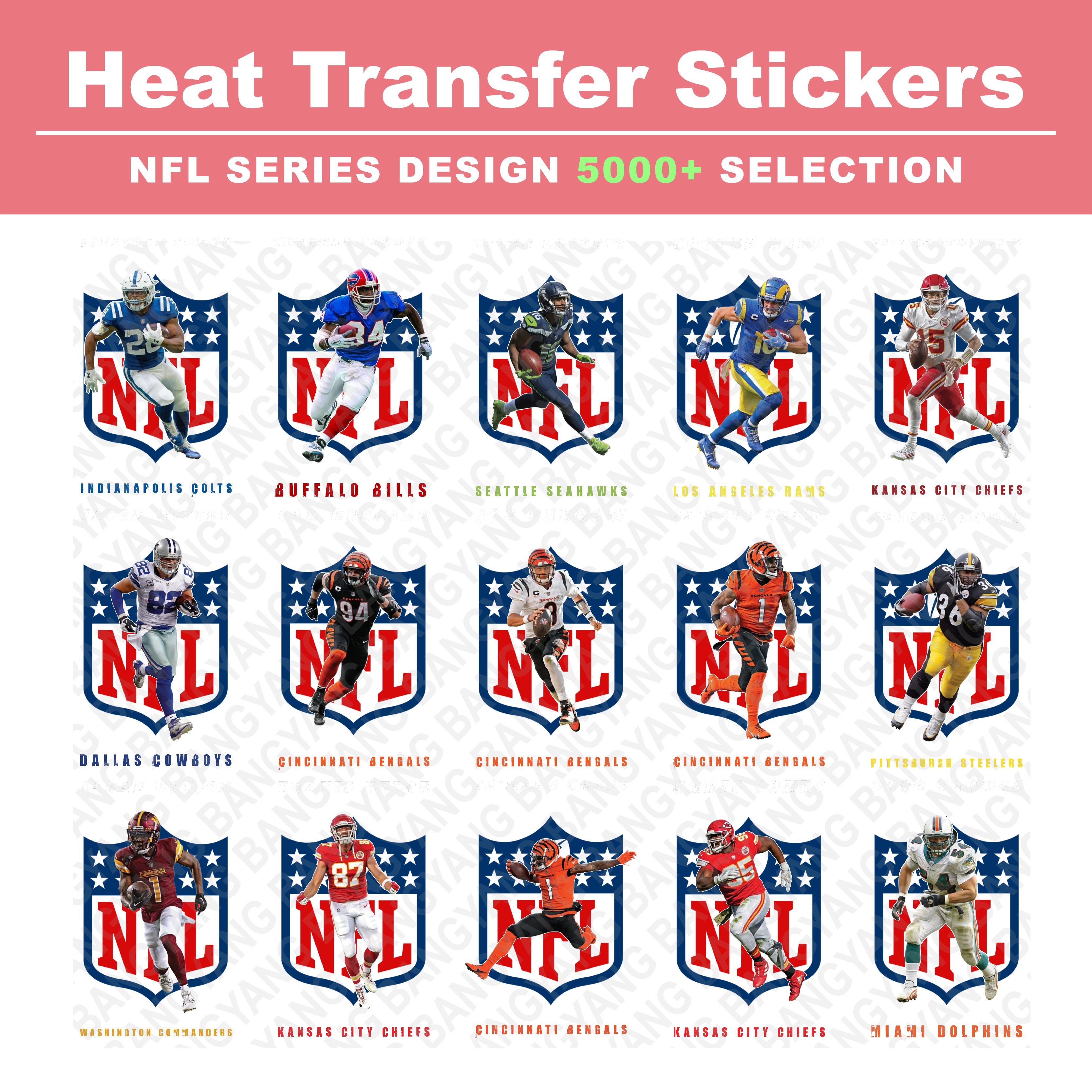 New NFL Series Design Custom DTF Transfers Printing Screen Heat Transfer Vinyl Heat Iron on Stickers For Tshirts
