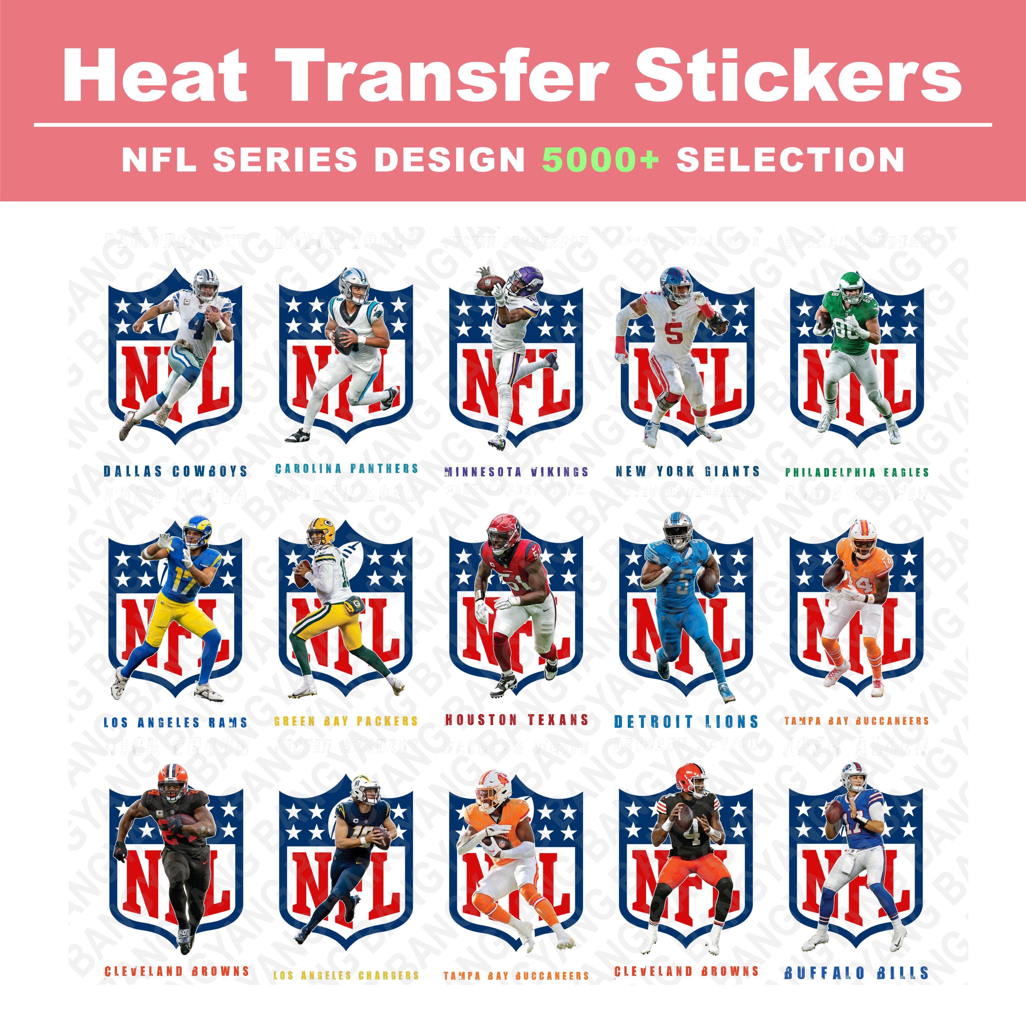New NFL Series Design Custom DTF Transfers Printing Screen Heat Transfer Vinyl Heat Iron on Stickers For Tshirts