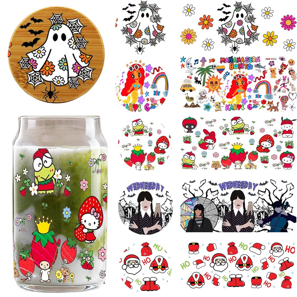 Factory Low MOQ Direct Price Printing Transfer Label Sticker UV DTF Lid 16oz Glass Cup Wraps Teachers Ready To Ship
