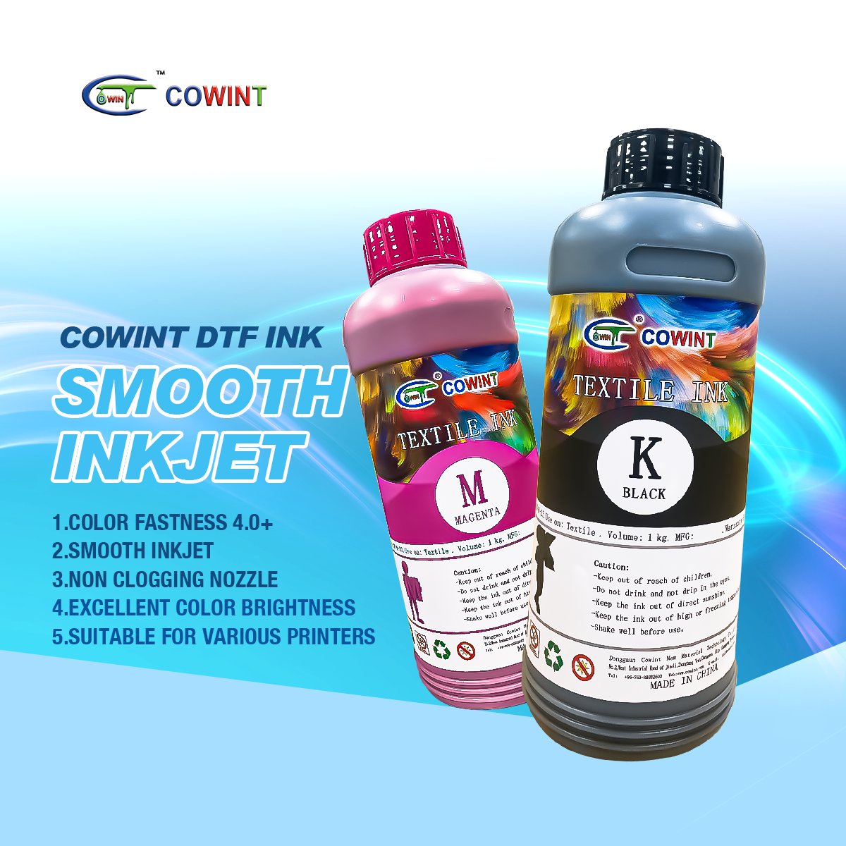 Cowint Direct to Film digital inkjet Printers 5 color cmykw Heat Transfer Printing DTF Ink