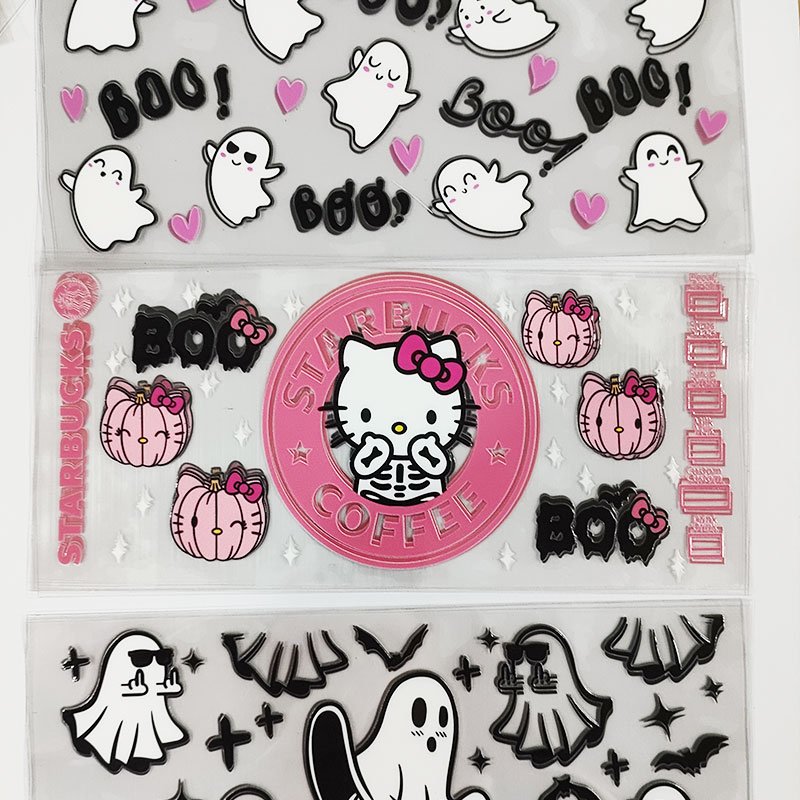 Cheap Wholesale High Quality UV DTF Cup Wraps Cartoon Halloween Custom 16oz 20oz 24oz 40oz UVDTF Tumbler Wraps Transfers