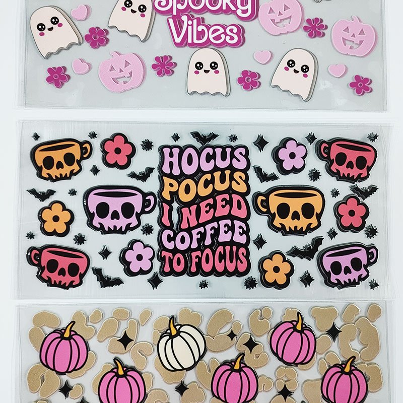 Cheap Wholesale High Quality UV DTF Cup Wraps Cartoon Halloween Custom 16oz 20oz 24oz 40oz UVDTF Tumbler Wraps Transfers