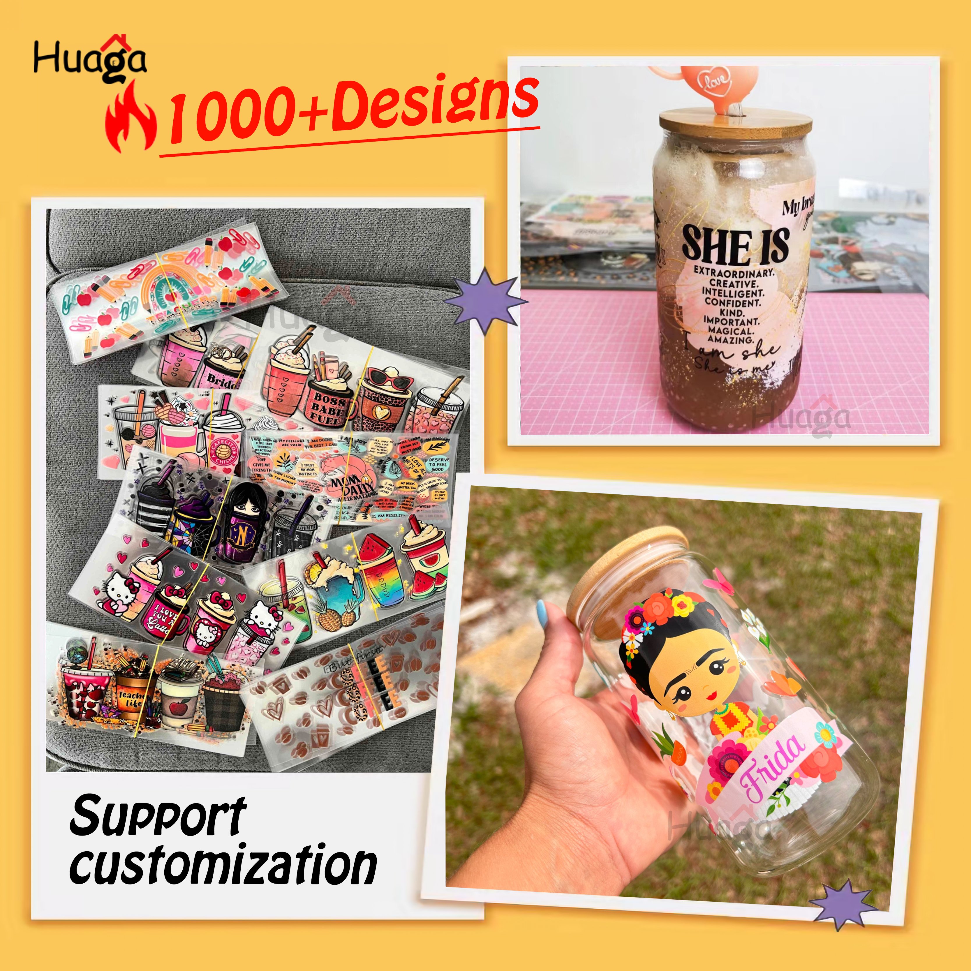 Huaga uv dtf cup wrap transfers Wholesale High Quality Custom Logo Design 3D uv dtf print sheet