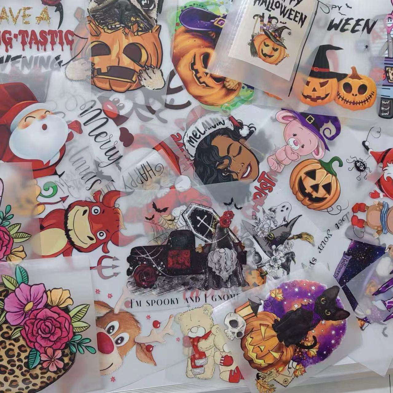 Factory Hot Sale Custom Halloween Design Dtf Heat Transfer Print Flat Effect Screen Heat Transfers Printing For T-shirts