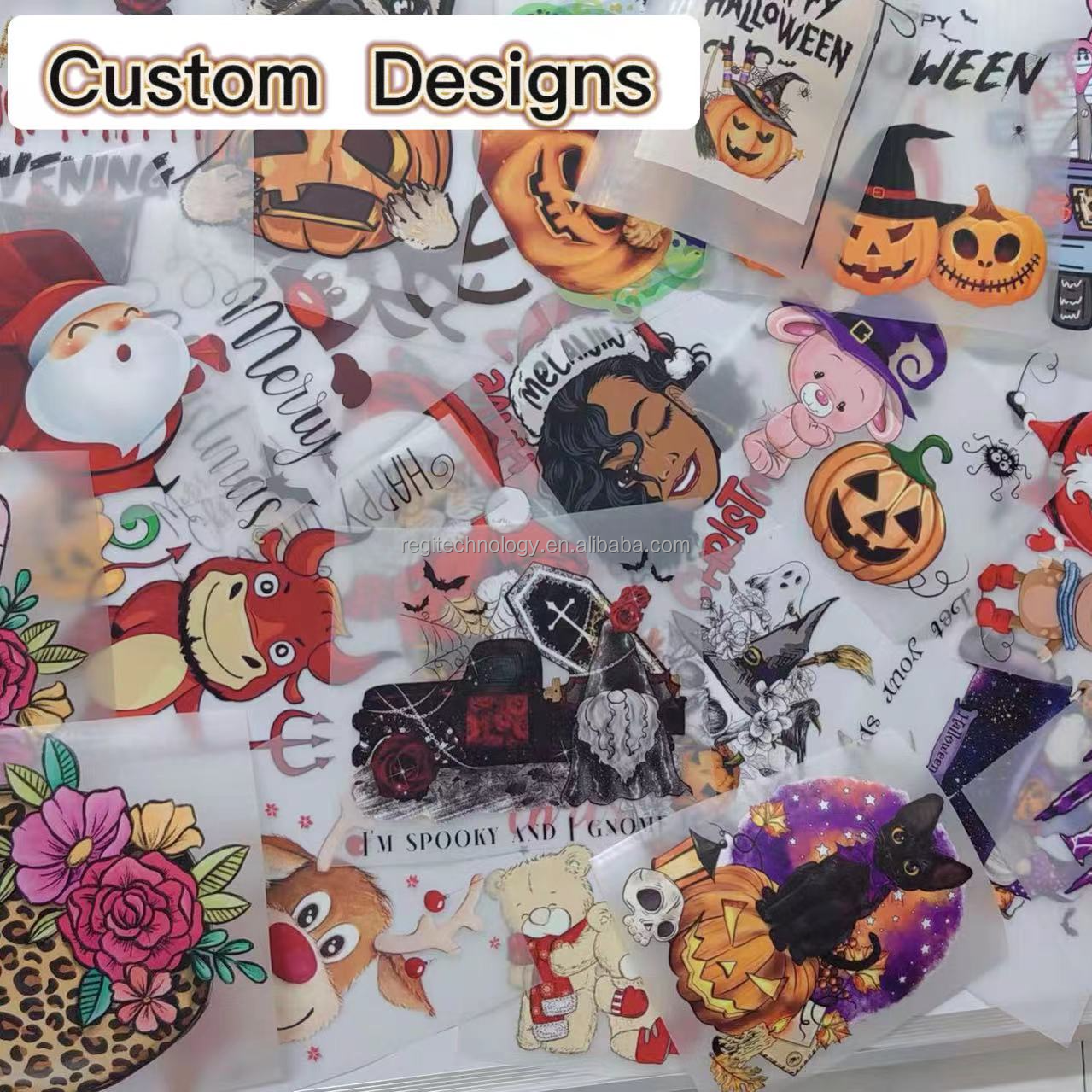 Factory Hot Sale Custom Halloween Design Dtf Heat Transfer Print Flat Effect Screen Heat Transfers Printing For T-shirts