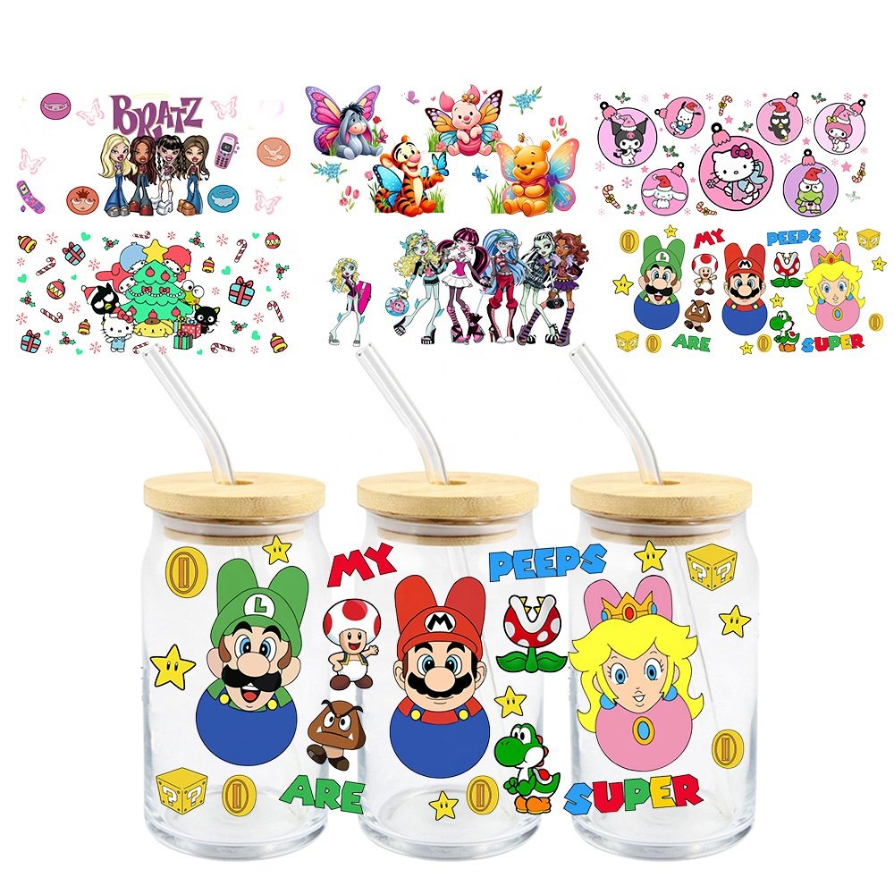MIYA 4 Girl Designs High Quality UV Dtf Cup Wrap Transfers, 16oz Cartoon UV DTF Transfer Printing For Libbey Cups