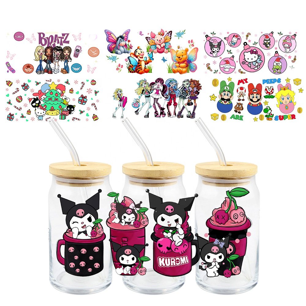 MIYA 4 Girl Designs High Quality UV Dtf Cup Wrap Transfers, 16oz Cartoon UV DTF Transfer Printing For Libbey Cups