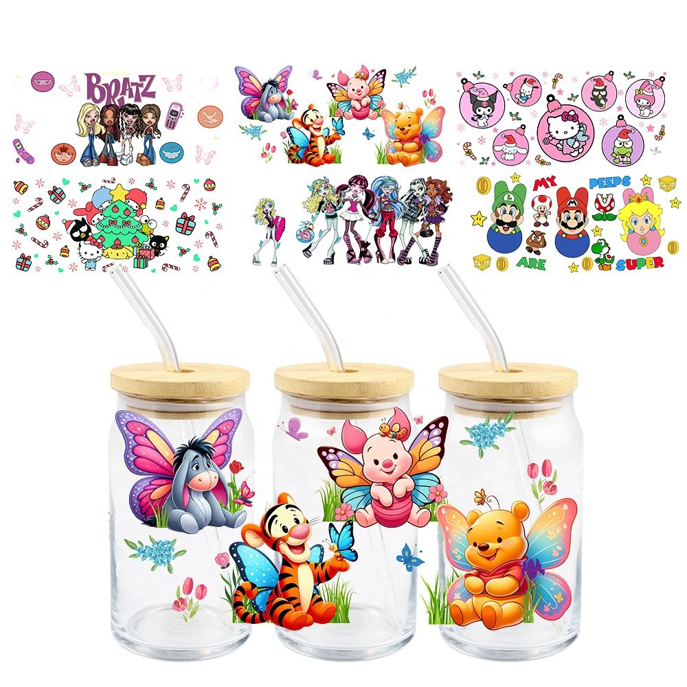 MIYA 4 Girl Designs High Quality UV Dtf Cup Wrap Transfers, 16oz Cartoon UV DTF Transfer Printing For Libbey Cups