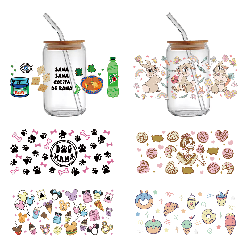 custom high quality uv dtf cup wrap transfers 16oz durable sticker glass cup and plastic tumblers mugs bottles uv dtf sticker