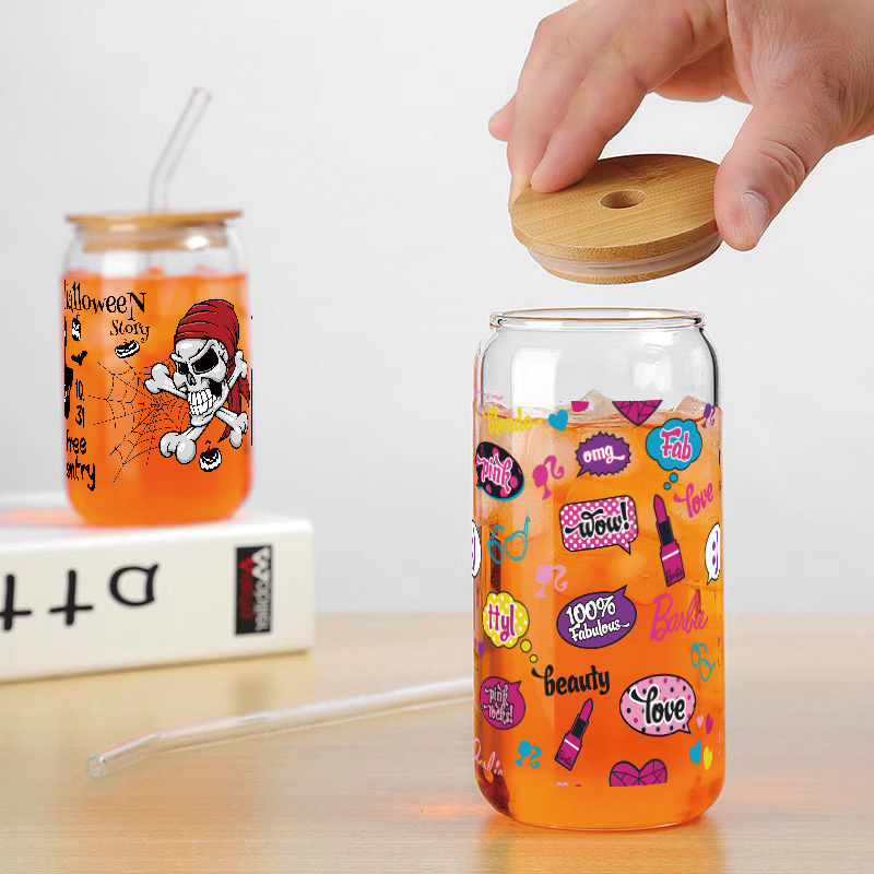 custom high quality uv dtf cup wrap transfers 16oz durable sticker glass cup and plastic tumblers mugs bottles uv dtf sticker