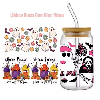 Halloween Custom UV DTF Cup Wrap Transfer Stickers 16oz Washable Waterproof Pet Glass Water Transfer Printing Heat Transfer