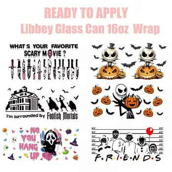Halloween Custom UV DTF Cup Wrap Transfer Stickers 16oz Washable Waterproof Pet Glass Water Transfer Printing Heat Transfer